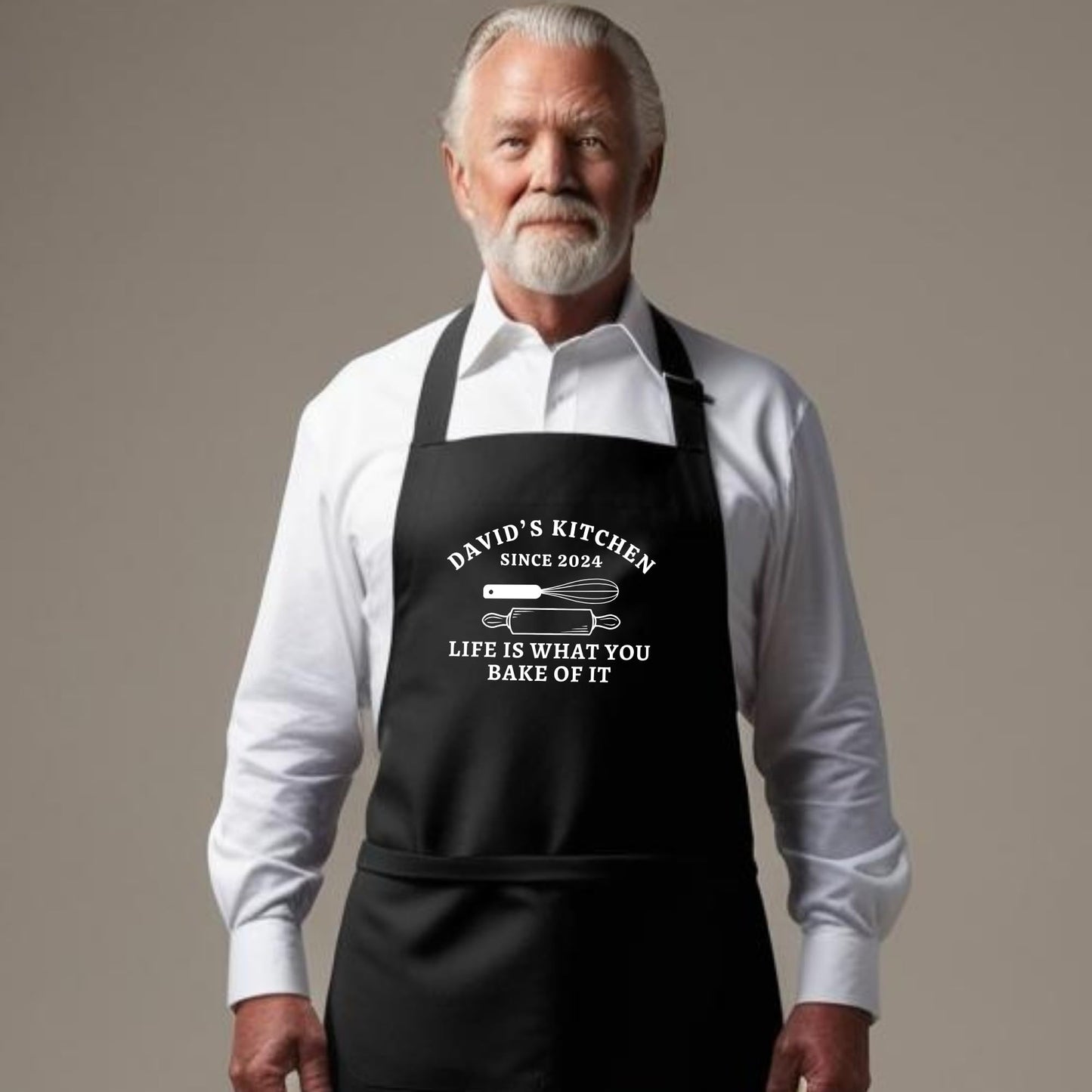 Custom Kitchen Apron “Life is What You Bake of It” Personalized Baking Apron for Bakers Apron with Adjustable Straps and Two Pockets Gift for Him Her Aprons for Women Black Apron