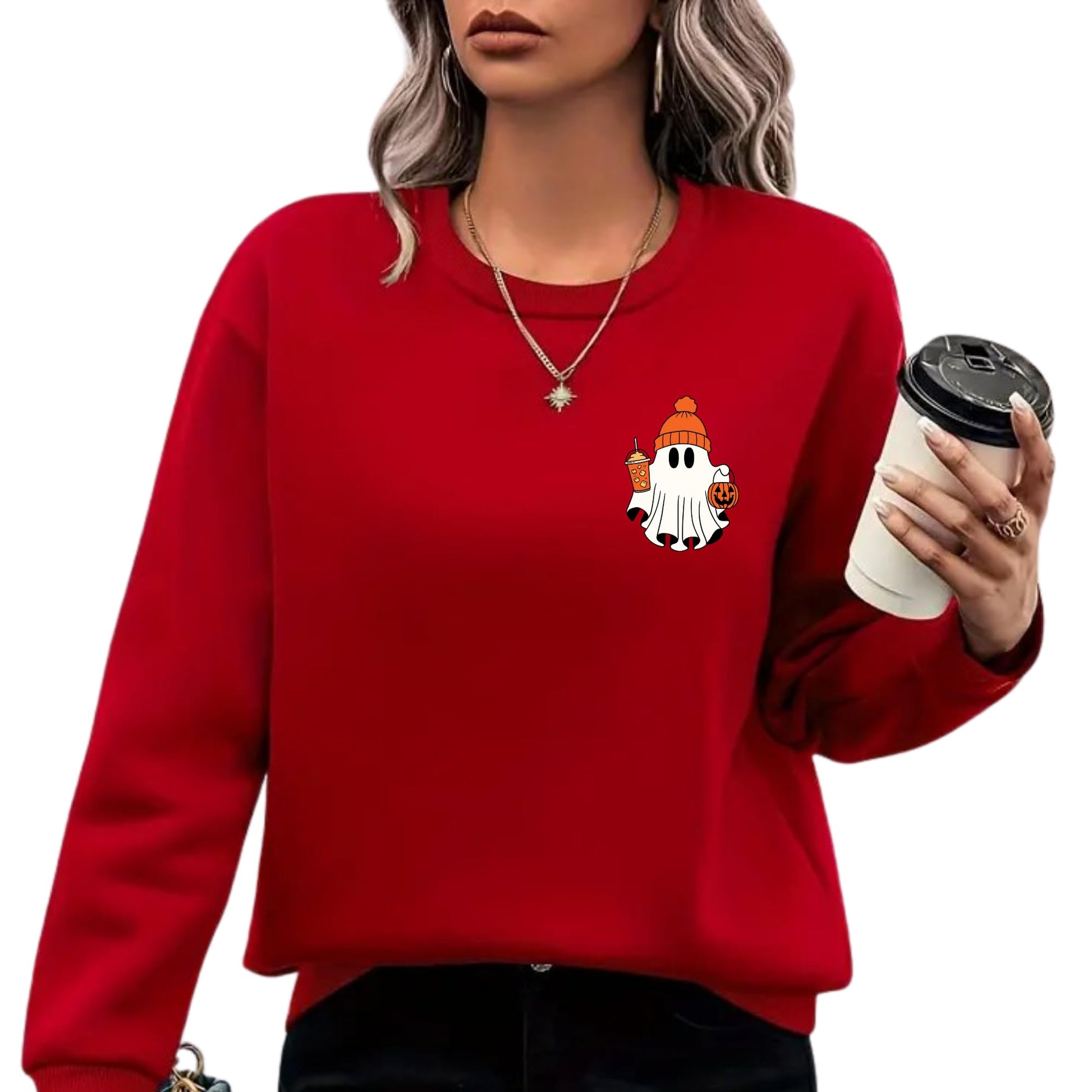 Be Buz Spooky Season Ghost Sweatshirt Halloween Pocket Size Ghost Pullover Unisex Sweatshirt October Crewneck - Top Tee