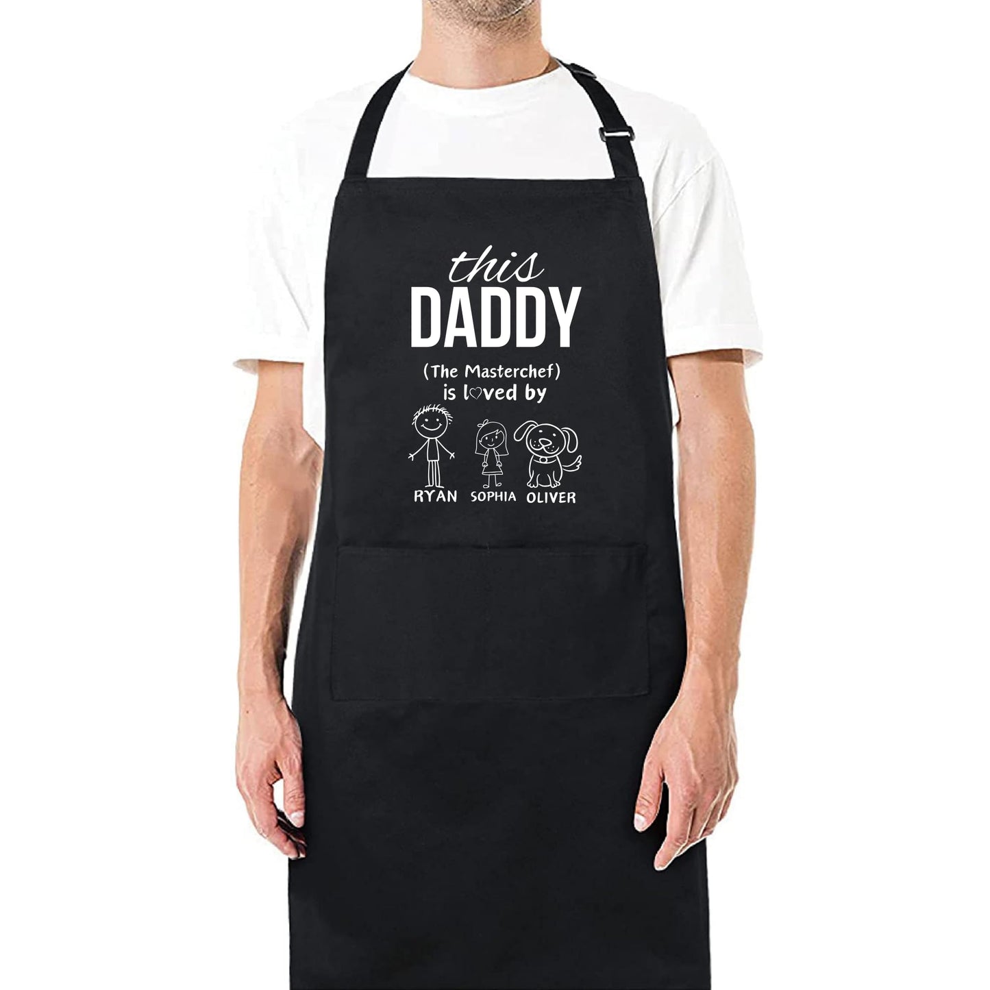 This Daddy The Masterchef is loved Custom Aprons for Mens Dad Aprons Gift for Him Chef Apron Personalised Apron Dad Apron Kitchen Apron BBQ Apron Grill Apron Father Day Gift Black Apron