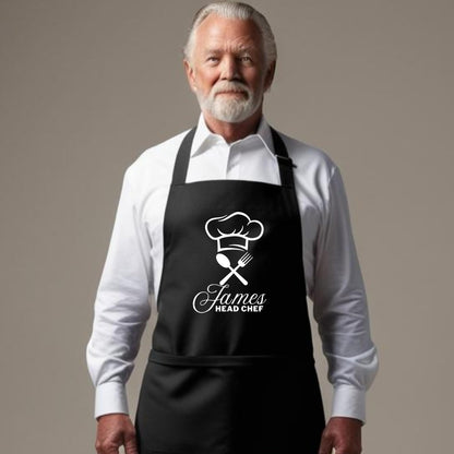 Personalized Head Chef Apron - Custom Kitchen Apron with Adjustable straps Gift for Him Her Aprons for Mens Womens Dad Apron Chef Apron Kitchen Apron BBQ Apron Mother Day Gift Black Apron