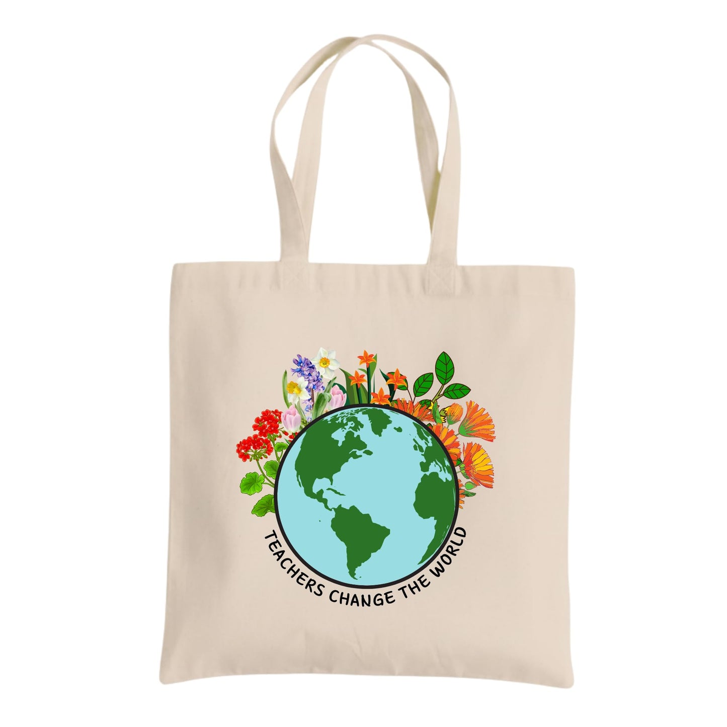 Be Buz Teacher Changes the World Tote Bag – Cotton Reusable Bag for Teachers – Inspirational Teacher Gift – Back to School Appreciation Tote for Women