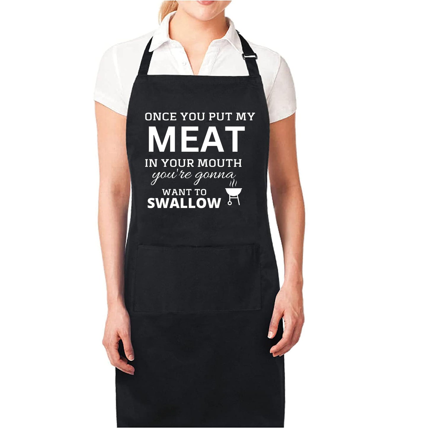 Be Buz Once you put my Meat Funny Aprons for women's Novelty Chef Kitchen Aprons for Men BBQ Housewarming Gift for Him Her Cooking Baking
