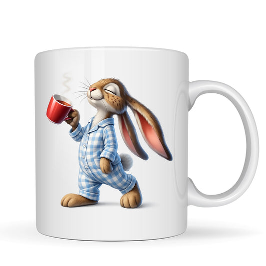 Lazy Bunny Coffee Mug – Rabbit with Red Coffee – 11oz Ceramic Coffee Cup