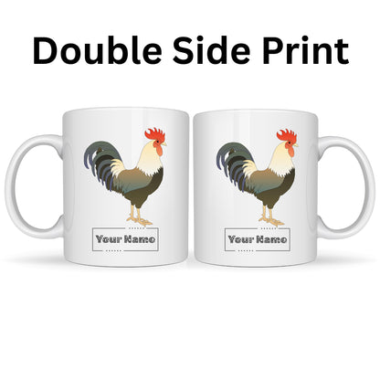 Personalized Rooster Mug – Custom Name Ceramic Coffee Cup – Farmhouse Kitchen Décor Gift for Chicken Lovers, Men and Women – 11oz White Mug