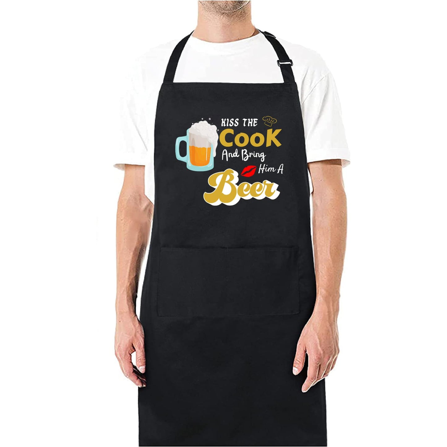Kiss the Cook And Bring Him A Beer Funny Aprons for men Printed Apron Gift for Her Chef Apron Kitchen Apron BBQ Apron Gift Baking Apron Father Day Gift
