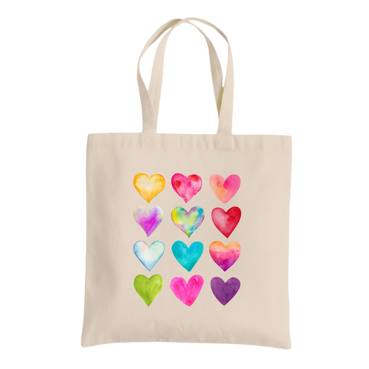 Be Buz Rainbow Hearts Tote Bag – Cotton Reusable Bag for Women and Teens – Colorful Everyday Shopping Bag and Gift Idea