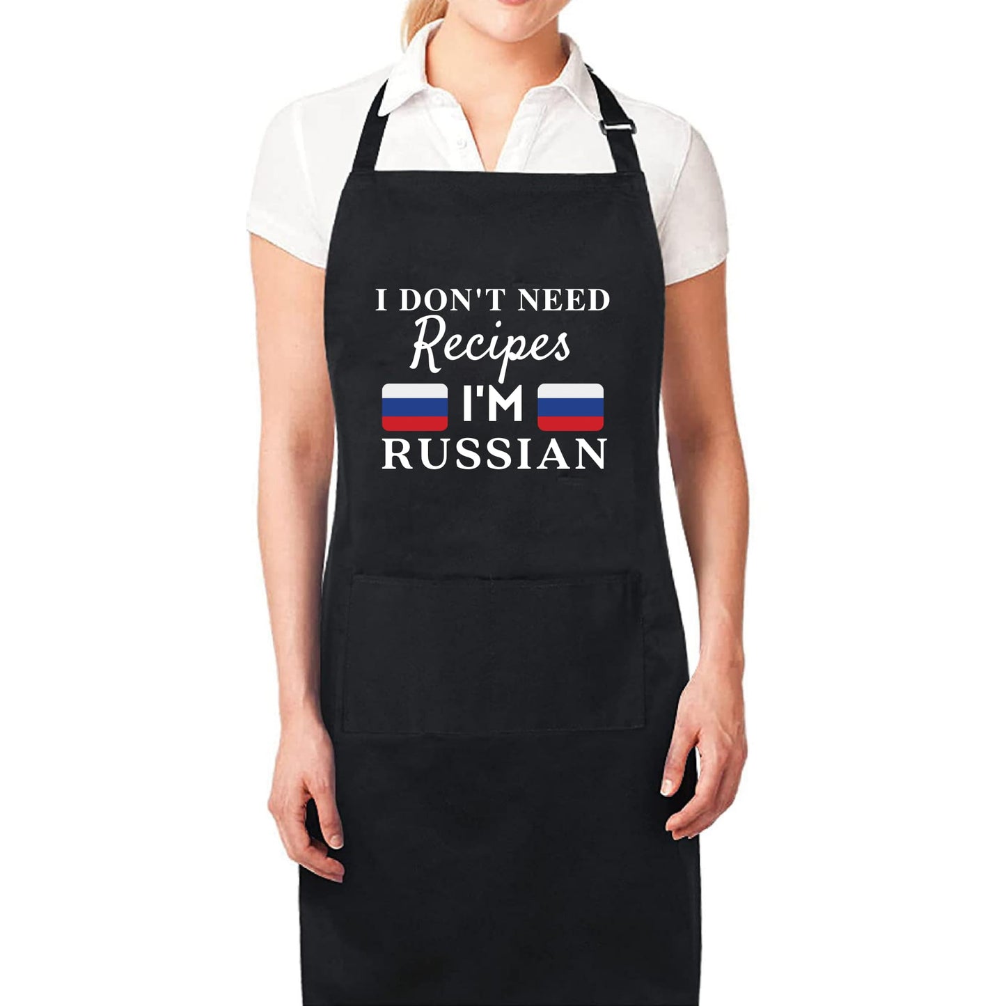 I Don't Need Recipes, I'm Russian Adjustable Long Apron with two Pockets Chefs Home Cooks Baking Cooking Kitchen Grilling and BBQ Apron gift for him her