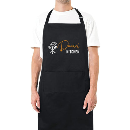 Personalized Name Kitchen Apron Grill Apron Gift for Him Her Aprons for Mens womens Dad Apron Chef Apron Kitchen Apron BBQ Apron Father Day Gift Black Apron