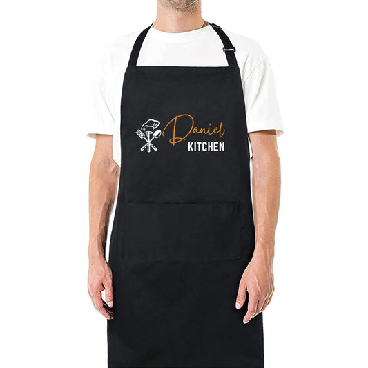 Personalized Name Kitchen Apron Grill Apron Gift for Him Her Aprons for Mens womens Dad Apron Chef Apron Kitchen Apron BBQ Apron Father Day Gift Black Apron - Top Tee