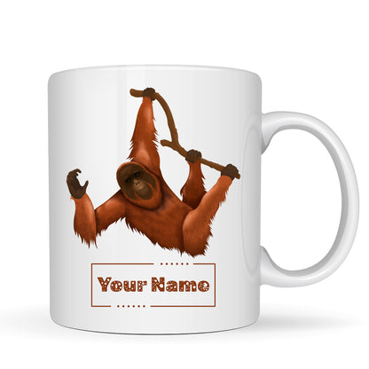 Personalized Hanging Orangutan Mug – Custom Name Ceramic Coffee Cup – Primate Wildlife Gift for Jungle and Animal Lovers – 11oz