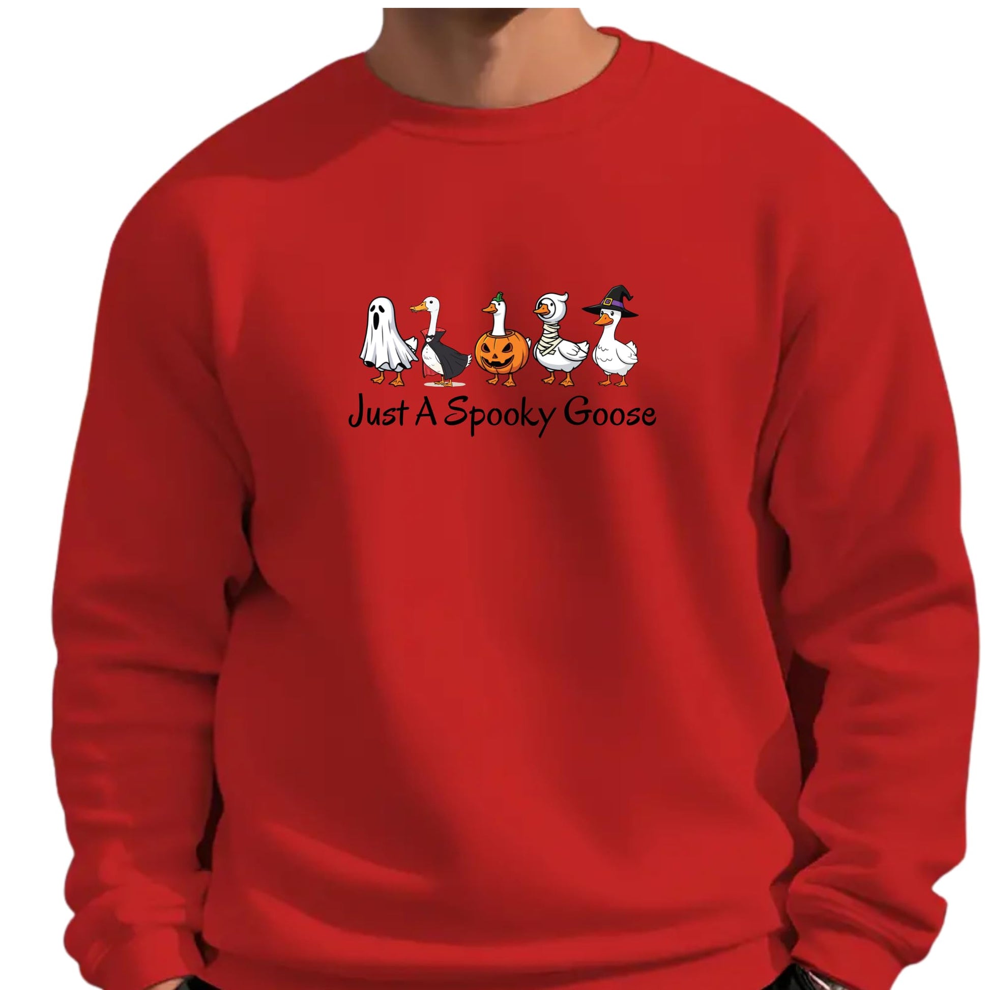 Be Buz Halloween Funny Goose Sweatshirt – Just a Spooky Goose Skeleton Graphic Sweatshirt – Spooky Season Crewneck Pullover for Men and Women - Top Tee