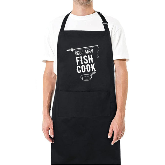 Reel Men Fish Cook Funny Aprons for men Printed Apron Gift for Her Chef Apron Kitchen Apron BBQ Apron Gift Baking Apron Father Day Gift