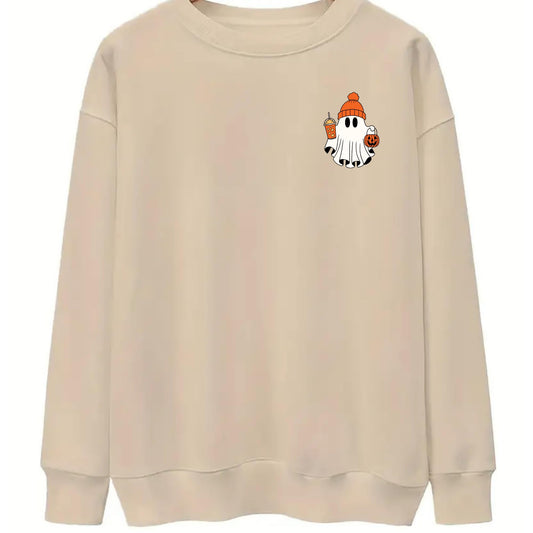 Be Buz Spooky Season Ghost Sweatshirt Halloween Pocket Size Ghost Pullover Unisex Sweatshirt October Crewneck - Top Tee