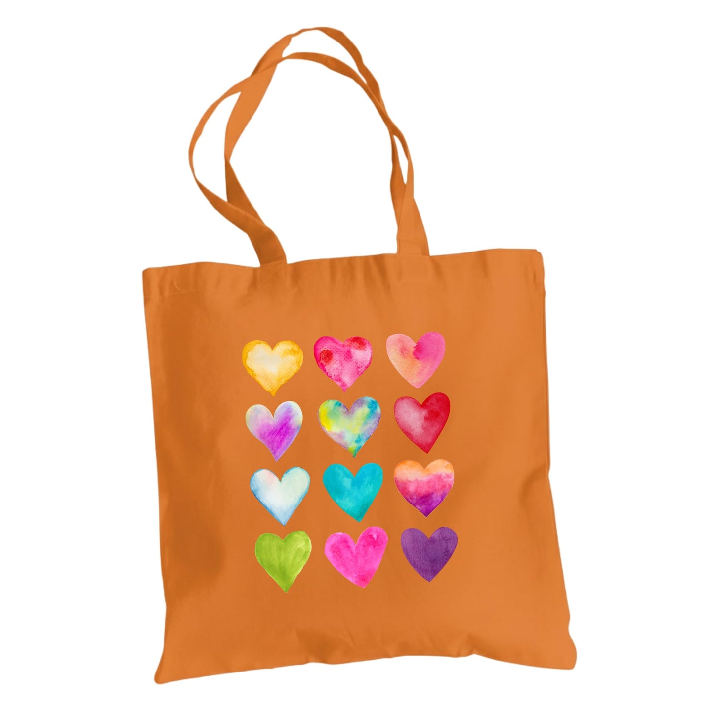 Be Buz Rainbow Hearts Tote Bag – Cotton Reusable Bag for Women and Teens – Colorful Everyday Shopping Bag and Gift Idea