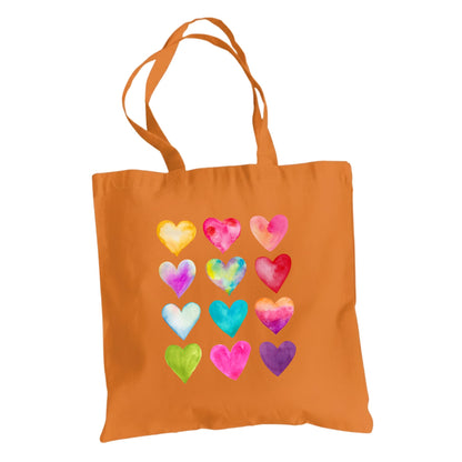 Be Buz Rainbow Hearts Tote Bag – Cotton Reusable Bag for Women and Teens – Colorful Everyday Shopping Bag and Gift Idea