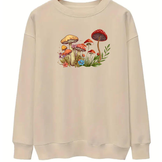 Be Buz Mushroom Wildflower Sweatshirt Cottagecore Botanical Crewneck for Women Vintage Floral Mushroom Pullover Aesthetic Nature Lover Shirt - Top Tee