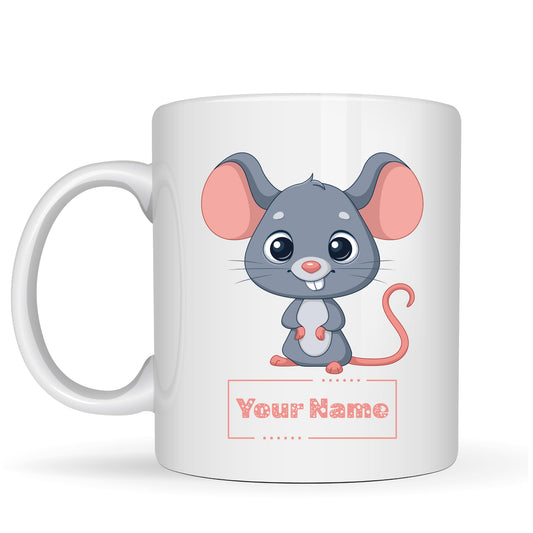 Personalized Mouse Mug – Custom Name Ceramic Coffee Cup – Cute Animal Gift for Kids, Teachers and Animal Lovers – 11oz