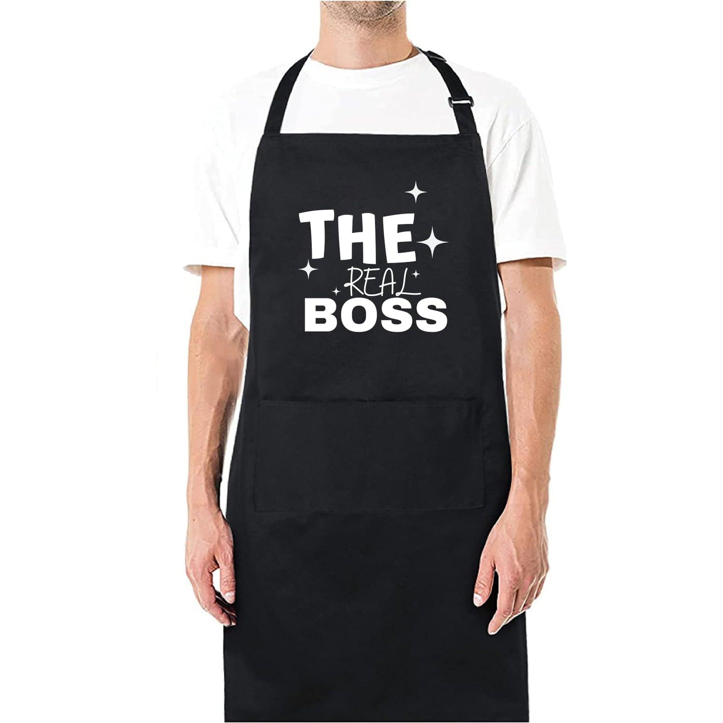 The Real Boss Funny Aprons for men Printed Apron Gift for Her Chef Apron Kitchen Apron BBQ Apron Gift Baking Apron Father Day Gift