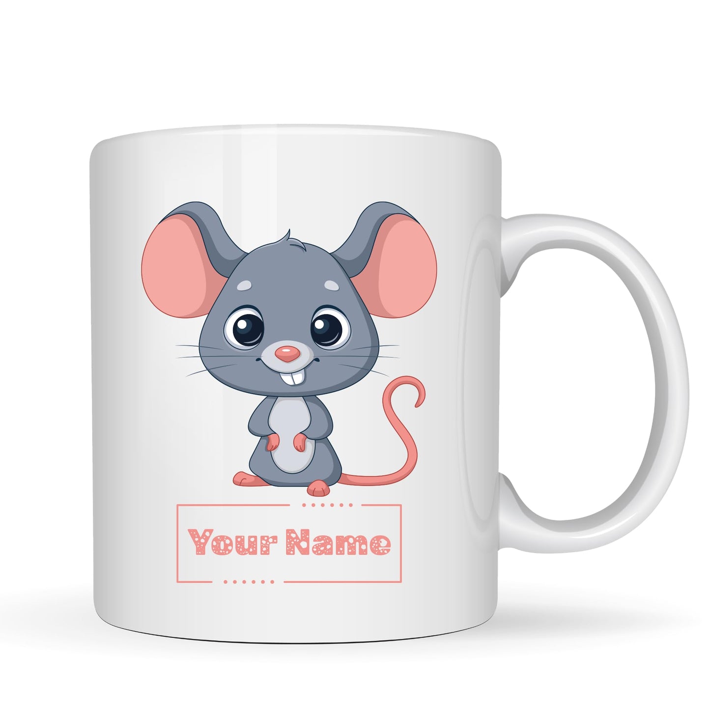 Personalized Mouse Mug – Custom Name Ceramic Coffee Cup – Cute Animal Gift for Kids, Teachers and Animal Lovers – 11oz