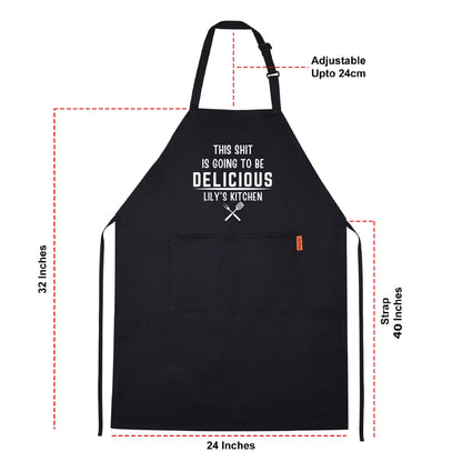 BeBuz This is Going to Be Delicious Custom Name Kitchen Apron - Adjustable Bib Apron with 2 Pockets for Men and Women BBQ Grilling Apron Gift for him Cooking, Kitchen, and Grilling Apron