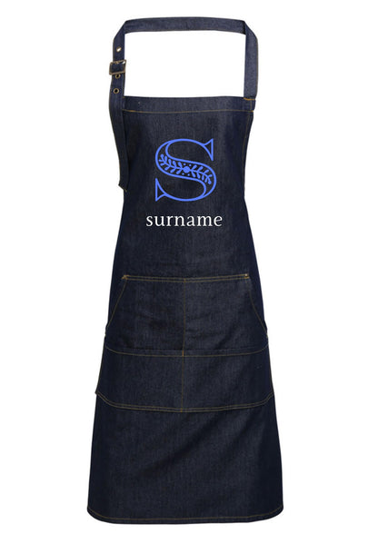 Personalized Denim Cooking Apron, Adjustable Neck Strap, 4 Pockets, add your photo or logo