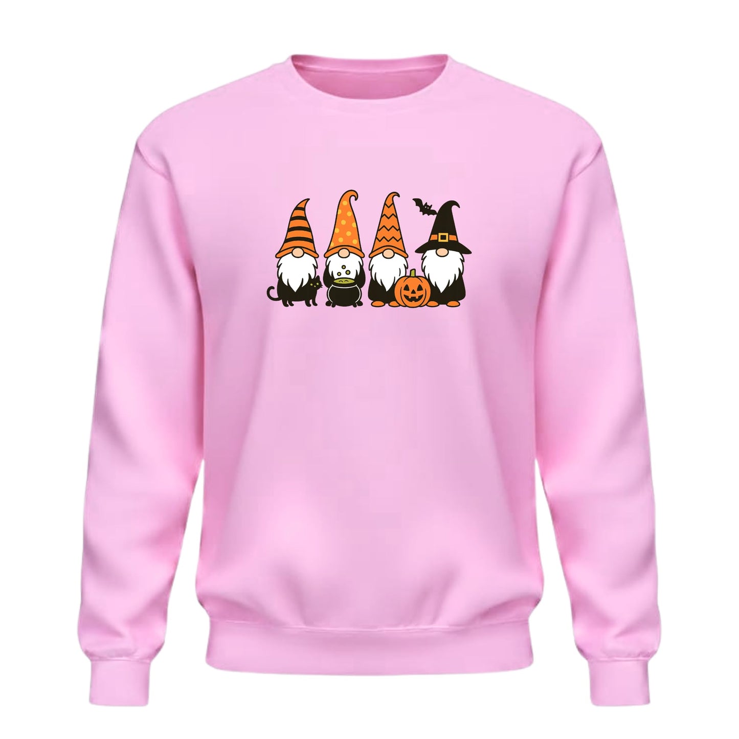 Be Buz Halloween Gnomes Crewneck Sweatshirt – Funny Fall Pumpkin and Cat Witch Hat Graphic Pullover – Spooky Season for Men and Women Autumn Top - Top Tee