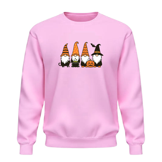 Be Buz Halloween Gnomes Crewneck Sweatshirt – Funny Fall Pumpkin and Cat Witch Hat Graphic Pullover – Spooky Season for Men and Women Autumn Top - Top Tee