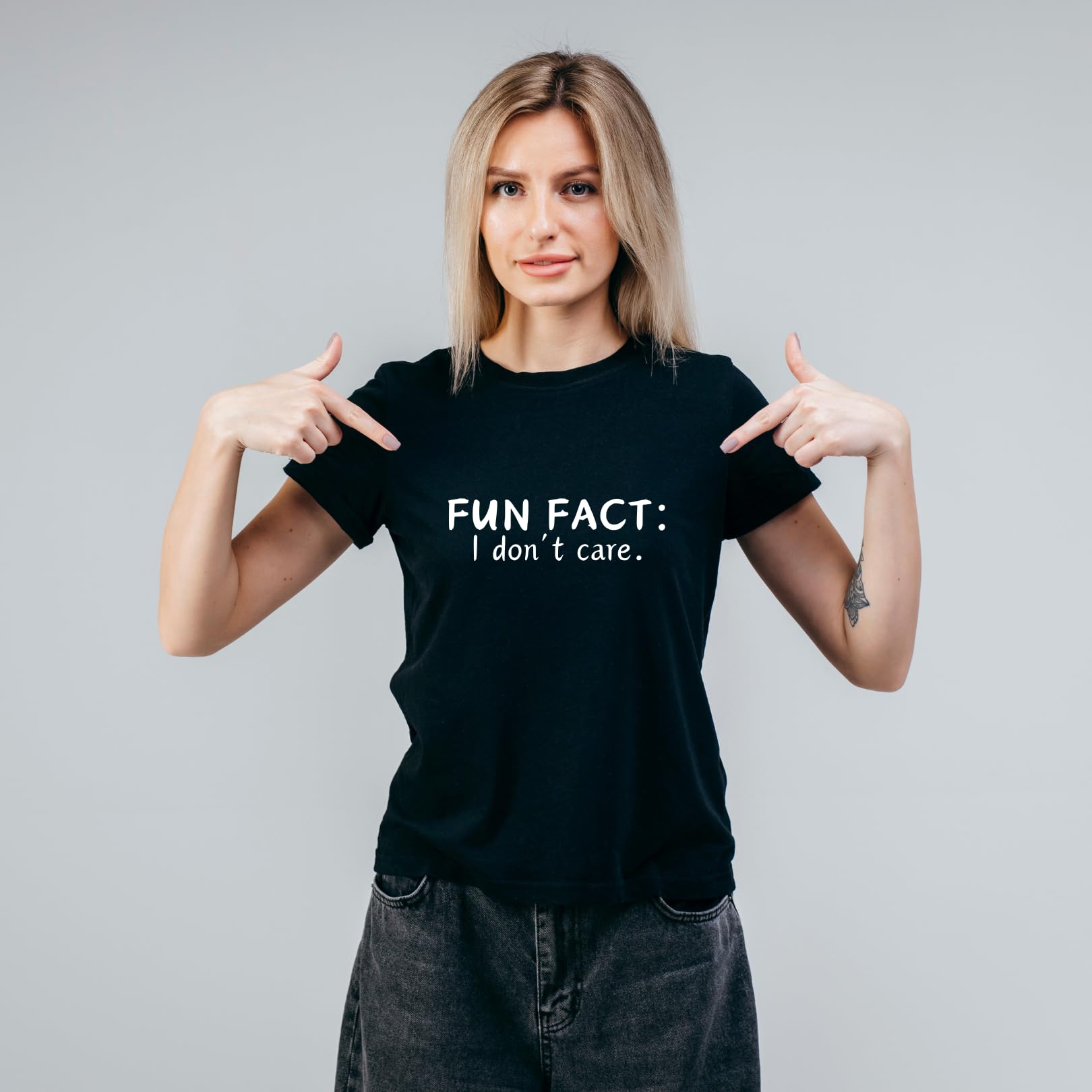 Fun Fact: I Don't Care. Funny Printed Black Adults Unisex Men Women Summer Winter Cotton Crew Neck Casual T-Shirt - Top Tee