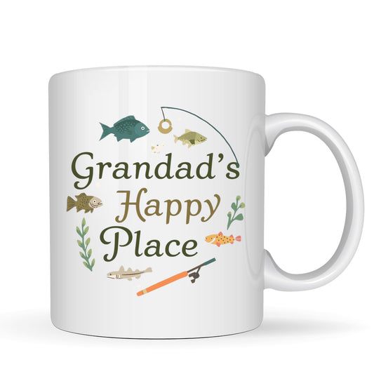 Grandad's Happy Place Coffee Mug – Fishing Theme – 11oz Ceramic Coffee Cup