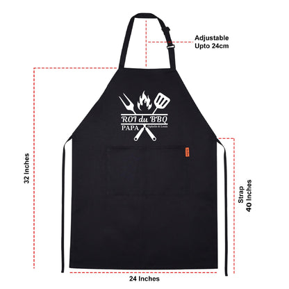 Roi du BBQ Papa Custom Name Aprons for Mens Dad Aprons Gift for Him Chef Apron Personalised Apron Kitchen Apron BBQ Apron Grill Apron Father Day Gift Black Apron