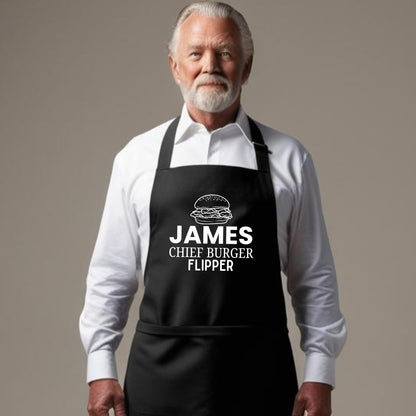 Custom Chief Burger Flipper Apron Kitchen Apron Gift for Him Her Aprons for Mens Dad Apron Chef Apron Kitchen Apron BBQ Apron Father Day Gift Black Apron