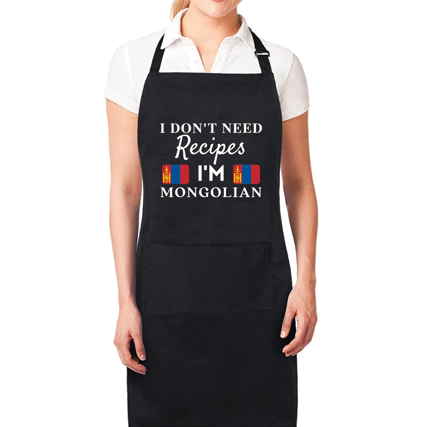 I Don't Need Recipes, I'm Mongolian Adjustable Long Apron with two Pockets Chefs Home Cooks Baking Cooking Kitchen Grilling and BBQ Apron gift for him her