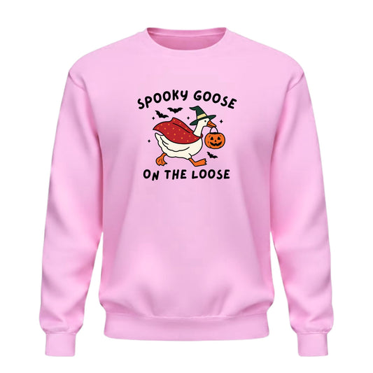 Be Buz Spooky Goose On The Loose Sweatshirt – Funny Halloween Crewneck Pullover – Silly Goose Graphic Sweatshirt for Men and Women - Top Tee