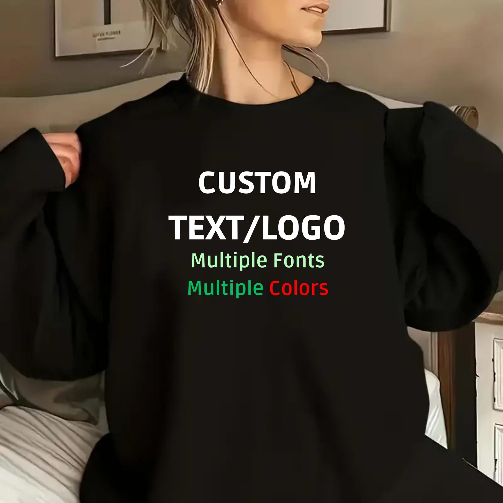 Be Buz Custom Sweatshirt with Your Text, Image, or Logo Personalized Unisex Crewneck Custom Gift for him her Pullover for Business Events, Matching Outfits - Top Tee