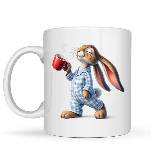 Be Buz Lazy Bunny Coffee Mug – Rabbit with Red Coffee Ceramic Cup – Birthday Gift for Kids, Teens Adults