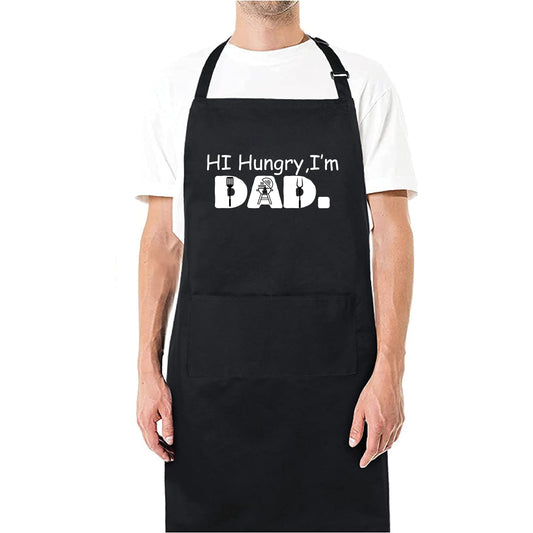 Hi Hungry, I'm Dad - Funny Kitchen Apron (Black)