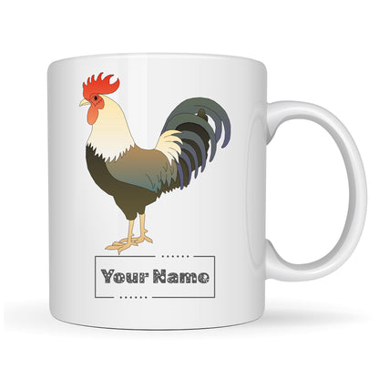 Personalized Rooster Mug – Custom Name Ceramic Coffee Cup – Farmhouse Kitchen Décor Gift for Chicken Lovers, Men and Women – 11oz White Mug