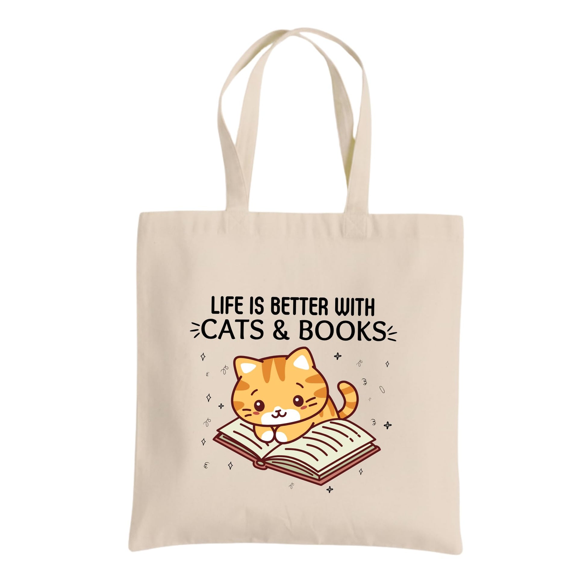 Life Is Better With Cats and Books Tote Bag – Cat Graphic Cotton Reusable Shopping Bag – Book Lover and Cat Mom Gift – Everyday Eco-Friendly Tote for Women - Top Tee
