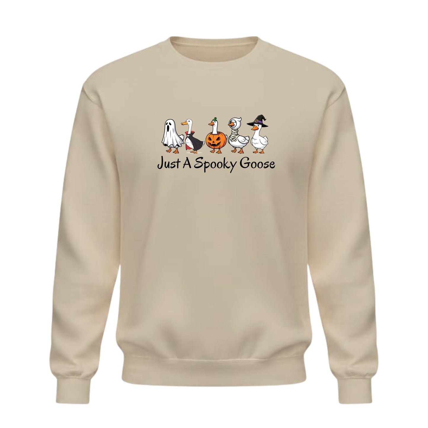 Be Buz Halloween Funny Goose Sweatshirt – Just a Spooky Goose Skeleton Graphic Sweatshirt – Spooky Season Crewneck Pullover for Men and Women - Top Tee