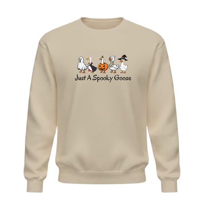 Be Buz Halloween Funny Goose Sweatshirt – Just a Spooky Goose Skeleton Graphic Sweatshirt – Spooky Season Crewneck Pullover for Men and Women - Top Tee