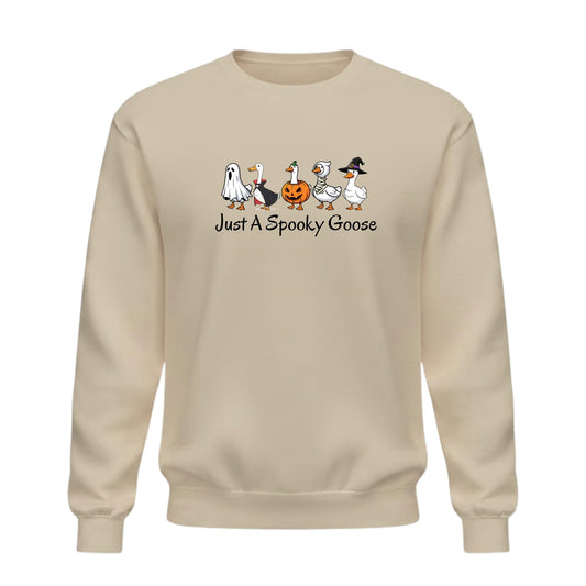 Be Buz Halloween Funny Goose Sweatshirt – Just a Spooky Goose Skeleton Graphic Sweatshirt – Spooky Season Crewneck Pullover for Men and Women - Top Tee