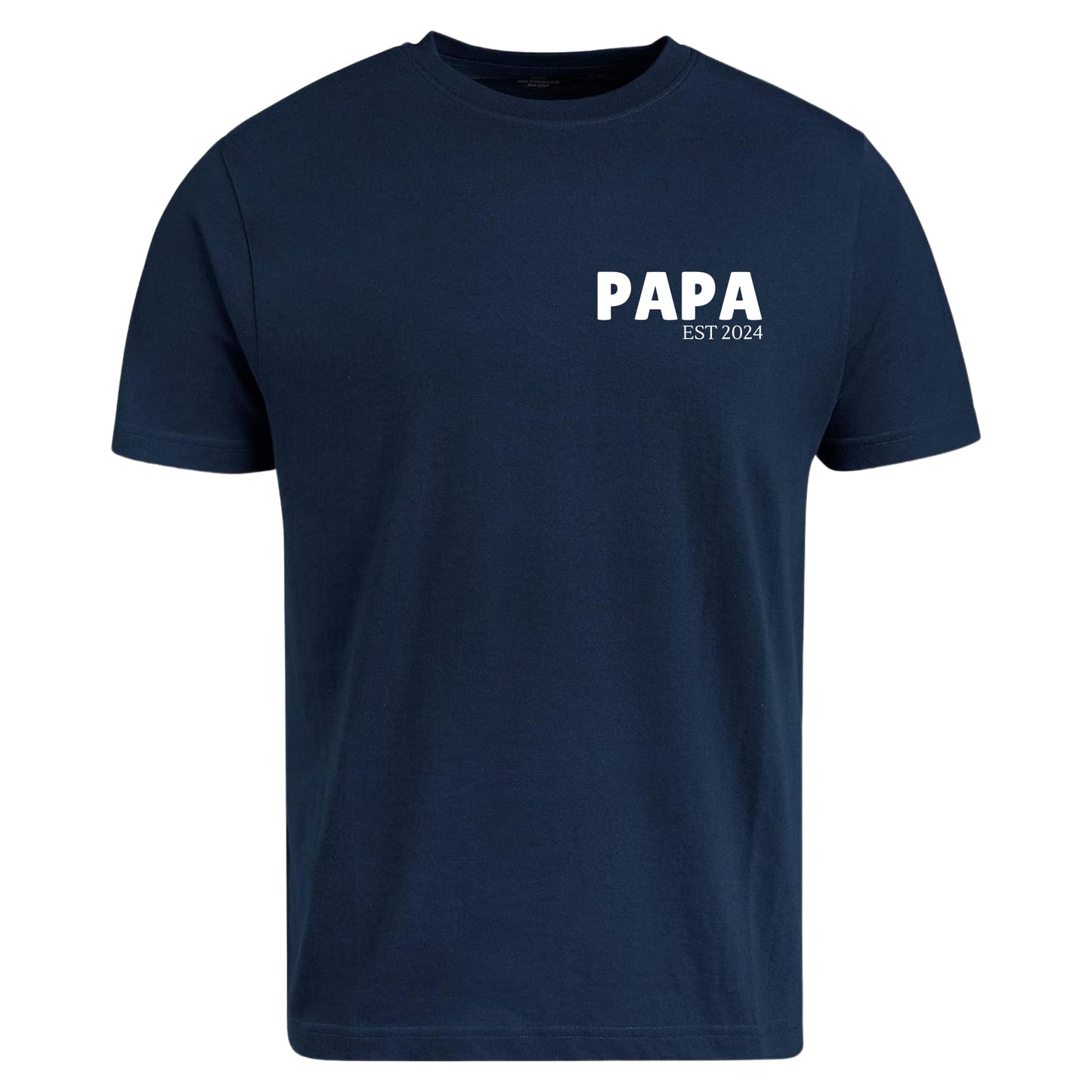 Be Buz Custom Papa Est T-Shirt Personalized Left Chest Pocket Size Design Men's Cotton Tee for Dad, Grandpa - Top Tee