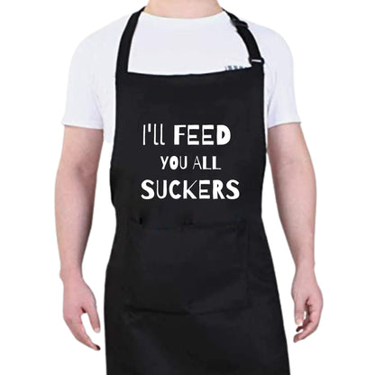Be Buz I'LL FEED YOU Funny Apron Bib Apron - 2 Pockets BBQ Apron Coffee house Cooking Kitchen Chef Bar Hotel Women Great Gift For Husband Wife, Dad Mom boyfriend Girlfriend