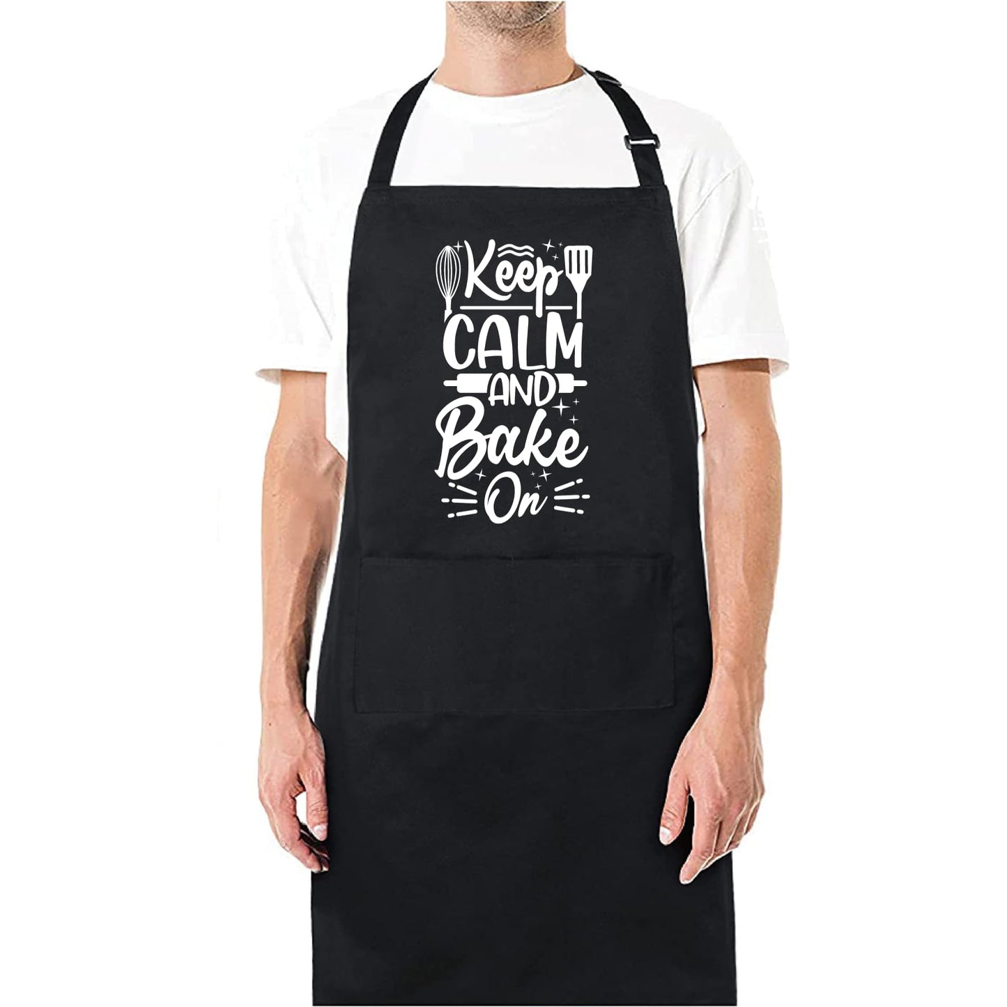 Keep Calm And Bake On Funny Aprons for men Printed Apron Gift for Her Chef Apron Kitchen Apron BBQ Apron Gift Baking Apron Father Day Gift