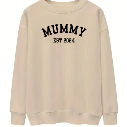 Be Buz Mummy Est. Custom Sweatshirt Personalized Year Mom Pullover New Mum Gift Idea Cute Pregnancy Reveal Long Sleeve Sweater