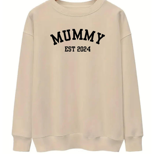Be Buz Mummy Est. Custom Sweatshirt Personalized Year Mom Pullover New Mum Gift Idea Cute Pregnancy Reveal Long Sleeve Sweater - Top Tee