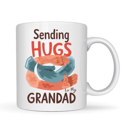 Be Buz Sending Hugs to My Grandad Mug – Emotional Grandpa Coffee Cup with Hug Illustration – 11oz White Ceramic Gift