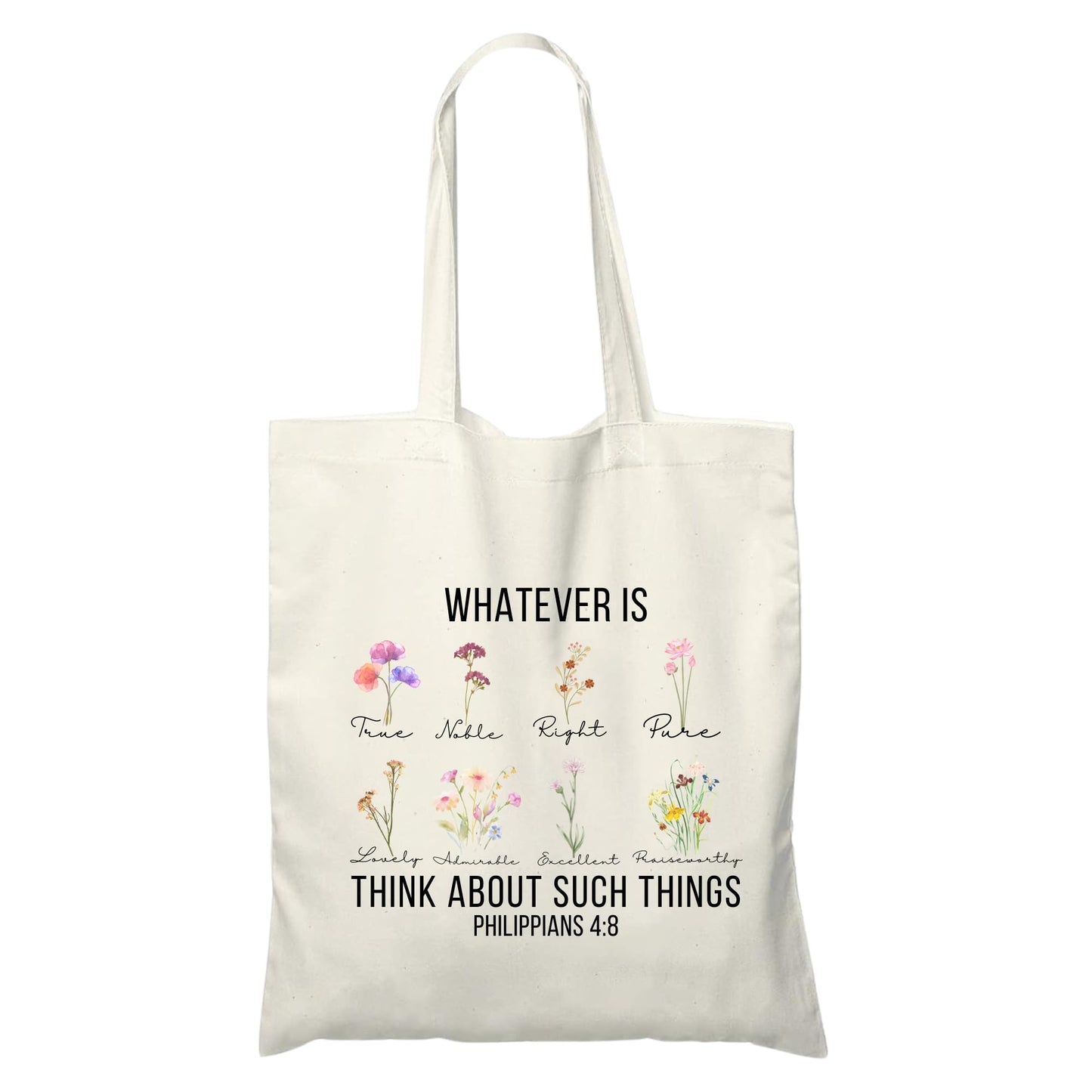 Be Buz Whatever Is True Tote Bag Philippians 4:8 Bible Verse Floral Design Religious Gift for Women Reusable Handbag for Church Shopping and Everyday Use