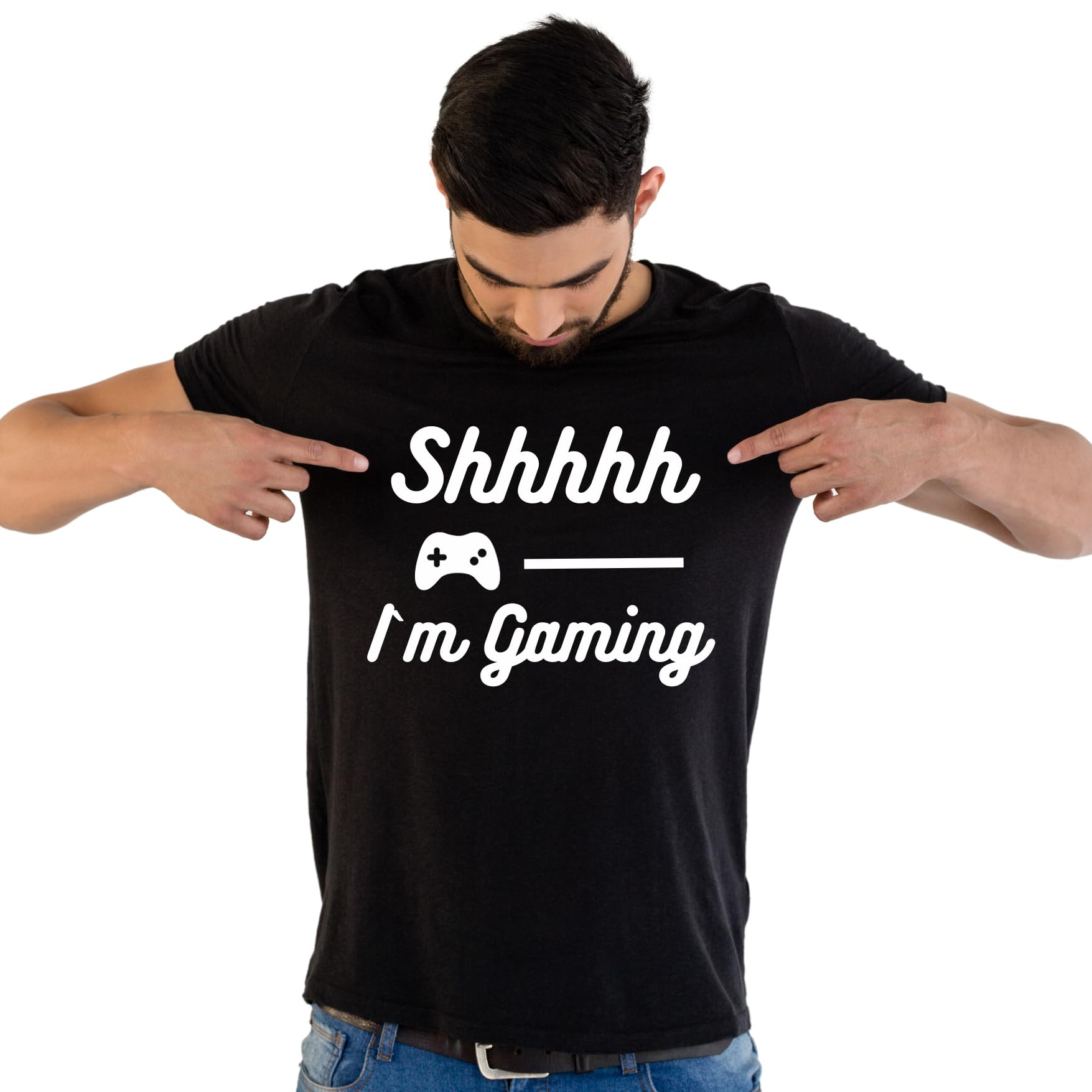 Shhhhh.. I am Gaming Funny Printed Black Adults Unisex Men Women Summer Winter Cotton Crew Neck Casual T-Shirt - Top Tee