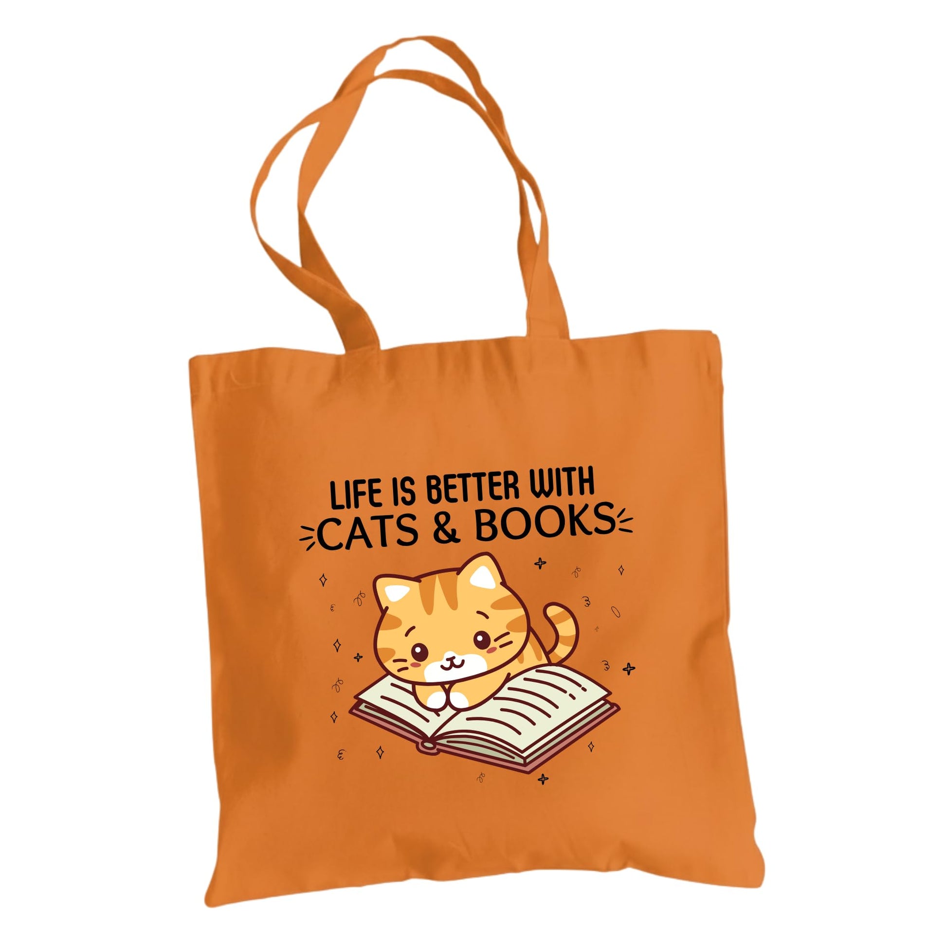 Life Is Better With Cats and Books Tote Bag – Cat Graphic Cotton Reusable Shopping Bag – Book Lover and Cat Mom Gift – Everyday Eco-Friendly Tote for Women - Top Tee